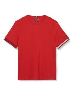 Tommy Hilfiger Herren T-Shirt Kurzarm Flag Cuff Tee Rundhalsausschnitt, Rot (Primary Red), S von Tommy Hilfiger