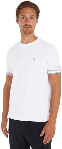 Tommy Hilfiger Herren T-Shirt Kurzarm Flag Cuff Tee Rundhalsausschnitt, Weiß (White), XXXL von Tommy Hilfiger
