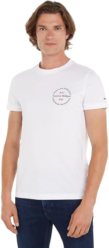 Tommy Hilfiger Herren T-Shirt Kurzarm Hilfiger Roundle Tee Rundhalsausschnitt, Weiß (White), XXL von Tommy Hilfiger