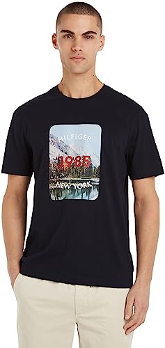 Tommy Hilfiger Herren T-Shirt Kurzarm Landscape Graphic Rundhalsausschnitt, Blau (Desert Sky), L von Tommy Hilfiger