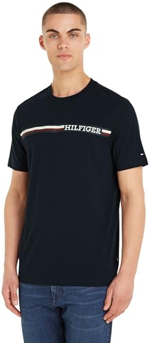 Tommy Hilfiger Herren T-Shirt Kurzarm Monotype Chest Stripe Tee Rundhalsausschnitt, Blau (Desert Sky), S von Tommy Hilfiger