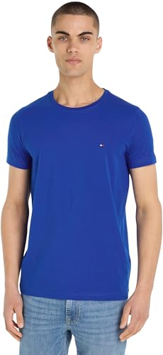 Tommy Hilfiger Herren T-Shirt Kurzarm Stretch Slim Fit Tee Rundhalsausschnitt, Blau (Ultra Blue), XS von Tommy Hilfiger