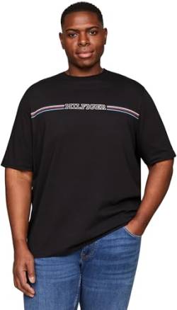 Tommy Hilfiger Herren T-Shirt Kurzarm Stripe Chest Rundhalsausschnitt, Schwarz (Black), 5XL von Tommy Hilfiger