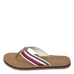 Tommy Hilfiger Herren Zehentrenner Sandalen Leather Beach Zehentrenner Textil Fußbett Bequem Freizeit uni tommy hilfiber leather beach sandal pantolette herren blau von Tommy Hilfiger