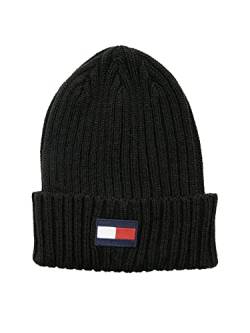 Tommy Hilfiger Herren gerippten Bündchen Beanie-Mütze, Aufnäher mit schwarzer Flagge, Einheitsgröße von Tommy Hilfiger