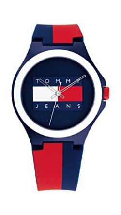 Tommy Hilfiger Jeans Analog Quarzuhr Unisex mit Rotes und Blaues Silikonarmband - 1720025 von Tommy Hilfiger