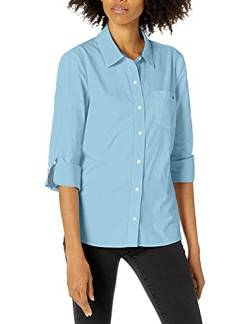 Tommy Hilfiger Lange Hemden mit Knopfkragen für Frauen mit verstellbaren Ärmeln, Crystal Blue, Mittel von Tommy Hilfiger