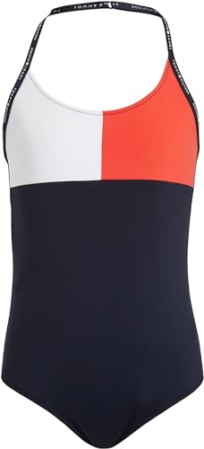 Tommy Hilfiger Mädchen Badeanzug One Piece Neckholder, Blau (Desert Sky), 10-12 Jahre von Tommy Hilfiger