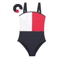 Tommy Hilfiger Mädchen Badeanzug One Piece Set mit Haargummi, Blau (Desert Sky), 12-14 Jahre von Tommy Hilfiger