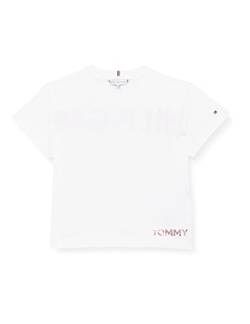 Tommy Hilfiger Mädchen Tommy Metallic Foil Tee S/S T-Shirt, White, 92 cm von Tommy Hilfiger