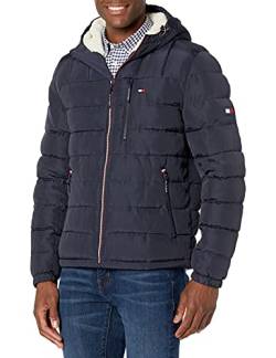 Tommy Hilfiger Mittelschwere Sherpa-Pufferjacke mit Kapuze, wasserabweisend, für Herren, Midnight Tech, S von Tommy Hilfiger