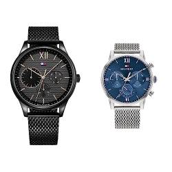 Tommy Hilfiger Multi Zifferblatt Quarz Uhr für Herren mit Schwarzes Edelstahlarmband - 1791420 & Multi Zifferblatt Quarz Uhr für Herren mit Silbernes Edelstahl-Mesh-Gliederarmband - 1791881 von Tommy Hilfiger