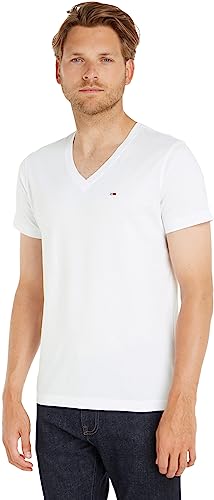 Tommy Hilfiger T-Shirt Herren Kurzarm TJM Original V-Ausschnitt, Weiß (Classic White), L von Tommy Hilfiger