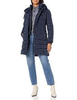 Tommy Hilfiger TOMMY HILFIGER Frauen Solide Puffer Kapuze Lange Jacke, Marineblau, S von Tommy Hilfiger