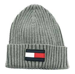 Tommy Hilfiger Unisex Kinder Big Flag Beanie AU0AU01525 Gestrickte Mütze, Grau (Light Grey Heather), S-M von Tommy Hilfiger