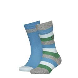 Tommy Hilfiger Unisex TH Kids Basic Stripe 2P CLSSC Sock, Light Grey Melange/Blue/Green, 27/30 von Tommy Hilfiger