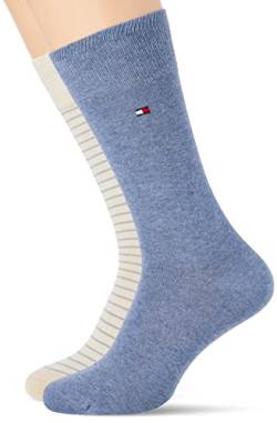 Tommy Hilfiger mens Small Stripe Classic Sock, beige/denim melange, 39-42 (2er Pack) von Tommy Hilfiger