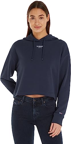 Tommy Jeans Damen Hoodie Cropped Logo mit Kapuze, Blau (Twilight Navy), XS von Tommy Hilfiger