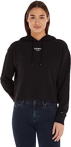 Tommy Jeans Damen Hoodie Cropped Logo mit Kapuze, Schwarz (Black), M von Tommy Hilfiger