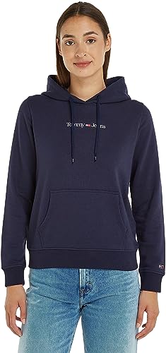 Tommy Jeans Damen Hoodie Regular Serif Linear mit Kapuze, Blau (Twilight Navy), L von Tommy Hilfiger