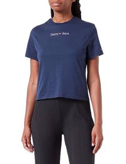 Tommy Jeans Damen T-Shirt Kurzarm Serif Linear Tee Rundhalsausschnitt, Blau (Twilight Navy), L von Tommy Hilfiger