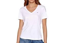 Tommy Jeans Damen T-Shirt Kurzarm TJW Slim Soft V-Ausschnitt, Weiß (White), S von Tommy Hilfiger