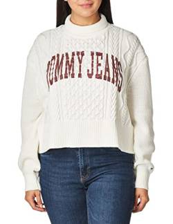 Tommy Jeans Damen Tjw Crop College Cable Sweater DW0DW14273 Pullover, Weiß, S von Tommy Hilfiger