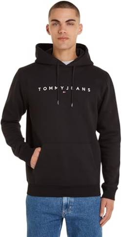 Tommy Jeans Herren Hoodie Regular Linear Logo mit Kapuze, Schwarz (Black), S von Tommy Hilfiger