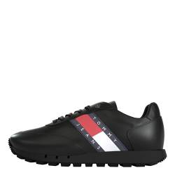 Tommy Jeans Herren Runner Sneaker Leather Runner Sportschuhe, Schwarz (Triple Black), 44 von Tommy Hilfiger