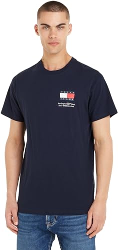 Tommy Jeans Herren T-Shirt Kurzarm Essential Flag Tee Slim Fit, Blau (Dark Night Navy), L von Tommy Hilfiger