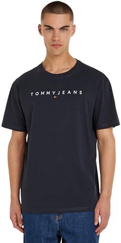 Tommy Jeans Herren T-Shirt Kurzarm Regular Linear Logo Tee Rundhalsausschnitt, Blau (Dark Night Navy), S von Tommy Hilfiger