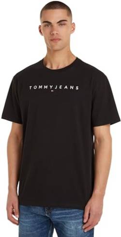 Tommy Jeans Herren T-Shirt Kurzarm Regular Linear Logo Tee Rundhalsausschnitt, Schwarz (Black), S von Tommy Hilfiger