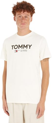 Tommy Jeans Herren T-Shirt Kurzarm Slim Essential Tommy Tee Rundhalsausschnitt, Weiß (Ancient White), S von Tommy Hilfiger