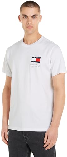Tommy Jeans Herren T-Shirt Kurzarm Tjm Slim Essential Flag Tee Ext Rundhalsausschnitt, Weiß (White), L von Tommy Hilfiger