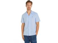 Kurzarmhemd TOMMY JEANS PLUS "TJM LINEN BLEND CAMP SHIRT EXT" Gr. 4XL, N-Gr, blau (moderate blue) Herren Hemden Kurzarm von Tommy Jeans