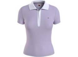 Poloshirt TOMMY JEANS "TJW SLIM CONTRAST V SS POLO EXT" Gr. M (38), lila (lavender flower) Damen Shirts V-Shirts von Tommy Jeans