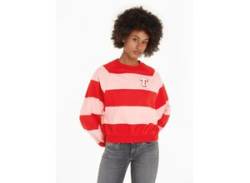 Sweatshirt TOMMY JEANS "TJW RLX LETTERMAN STRP CREW EXT" Gr. S (36), pink (tickled pink, multi) Damen Sweatshirts von Tommy Jeans