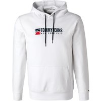 TOMMY JEANS Herren Hoodie weiß Baumwolle Logo und Motiv von Tommy Jeans