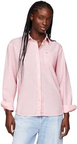 Tommy Jeans Damen Bluse Stripe Linen Shirt Hemdbluse, Rosa (Tickled Pink / Stripe), XL von Tommy Jeans