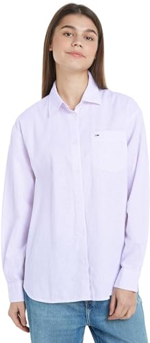 Tommy Jeans Damen Bluse Stripe Linen Shirt Hemdbluse, Violett (Lavender Flower / Stripe), S von Tommy Jeans