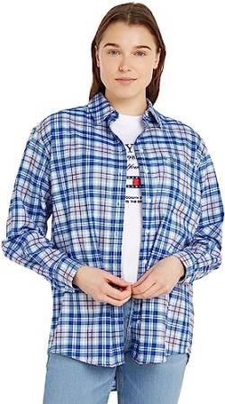 Tommy Jeans Damen Hemd Check Overshirt Langarm, Mehrfarbig (Blue Check), XXS von Tommy Jeans