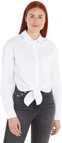 Tommy Jeans Damen Hemd Front Tie Shirt Langarm, Weiß (White), L von Tommy Jeans