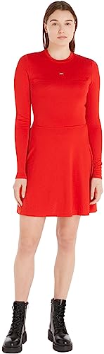 Tommy Jeans Damen Kleid Fit & Flare Langarm, Rot (Deep Crimson), L von Tommy Jeans