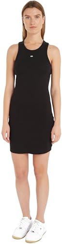 Tommy Jeans Damen Kleid Tank Bodycon Gerippt, Schwarz (Black), XS von Tommy Jeans