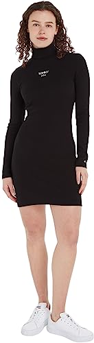 Tommy Jeans Damen Kleid Turtleneck Logo Langarm, Schwarz (Black), L von Tommy Jeans