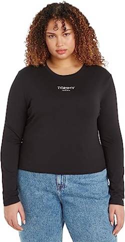Tommy Jeans Damen Langarmshirt Essential Logo Baumwolle, Schwarz (Black), XXL von Tommy Jeans
