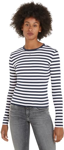 Tommy Jeans Damen Langarmshirt Rib Stripe Top Basic, Mehrfarbig (Dark Night Navy / Multi), S von Tommy Jeans
