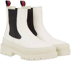 Tommy Jeans Damen Mid Boot Stiefel Chelsea Foxing aus Leder, Elfenbein (Rich Cream), 36 von Tommy Jeans