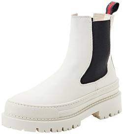 Tommy Jeans Damen Mid Boot Stiefel Chelsea Foxing aus Leder, Elfenbein (Rich Cream), 37 von Tommy Jeans