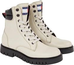 Tommy Jeans Damen Mid Boot Stiefel Lace Up aus Leder, Beige (Bleached Stone), 36 von Tommy Jeans